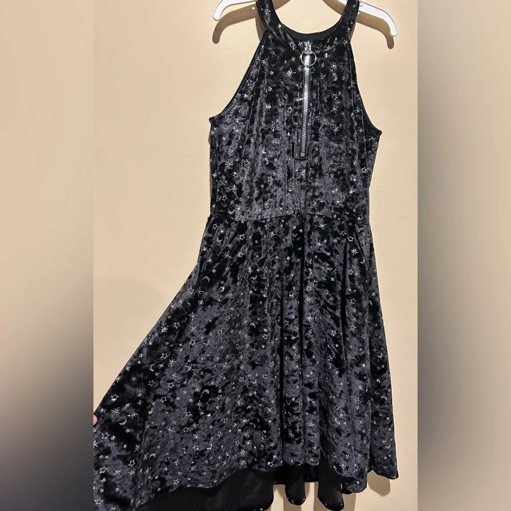 Justice Black Velvet Dress Glitter Moon Stars Size 12 NWOT